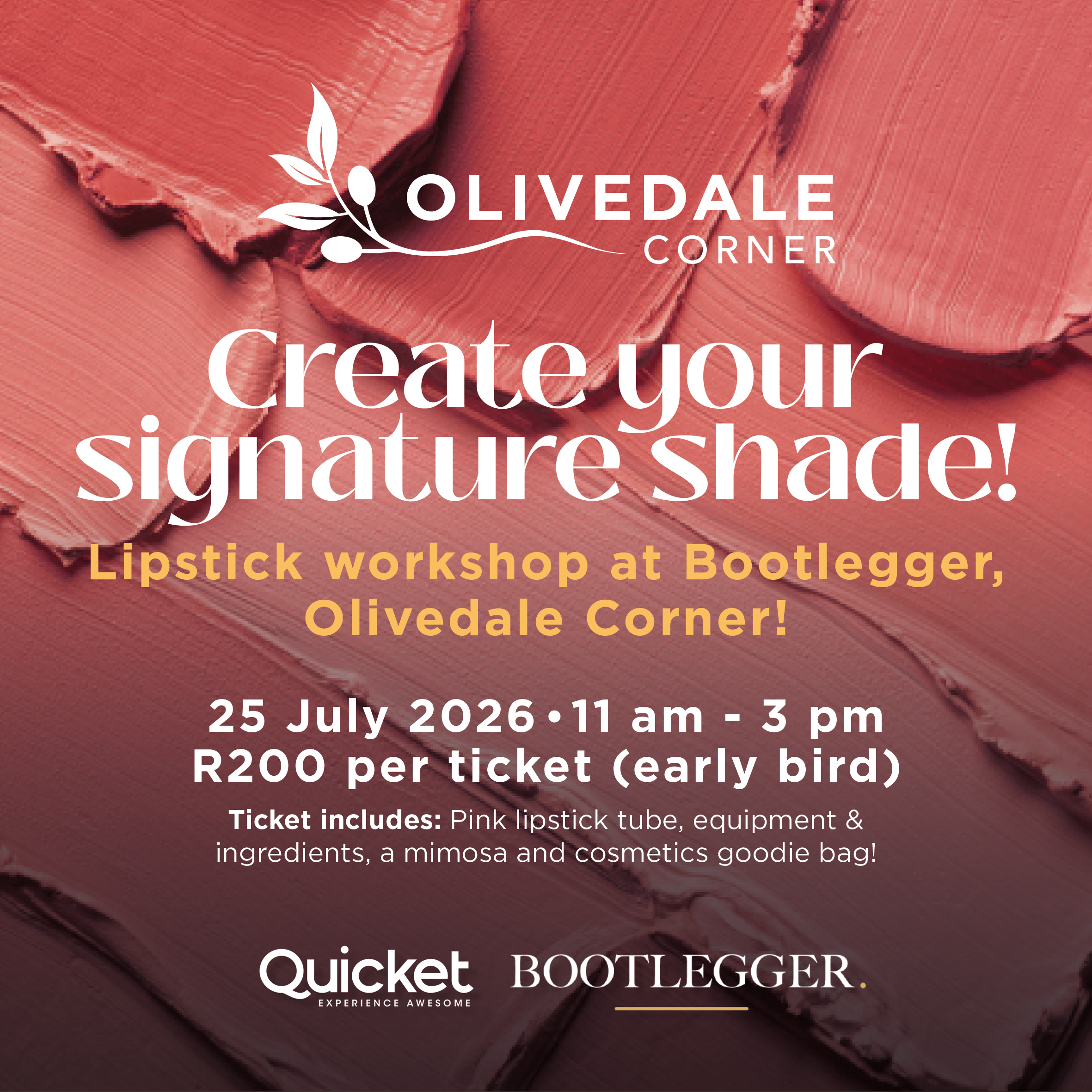 Join us for a fun and interactive Lipstick Workshop at Bootlegger, Olivedale Corner